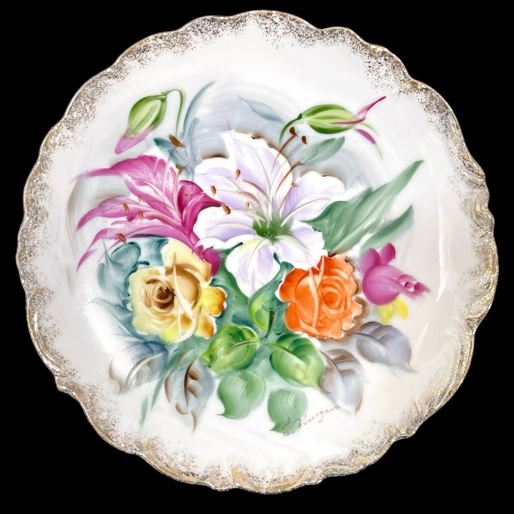 Vintage 1960s Signed Ucagco Japan Foral Hand Painted Porcelain Wall Plate